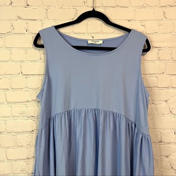 Zenana Top Plus Size Tank Flowy Jersey High Low Empire Waist Sky Blue 1X - Picture 2 of 6